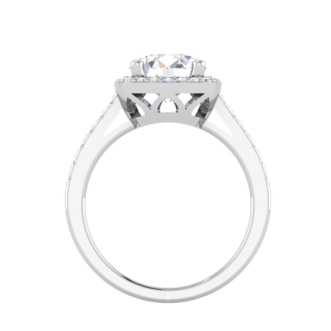 Jewelove™ Rings VS J / Women's Band only 0.50cts Solitaire Halo Diamond Split Shank Platinum Ring JL PT 01