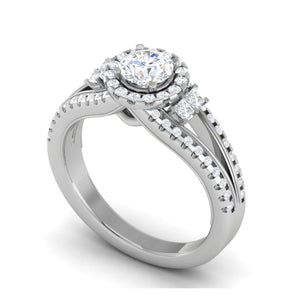 Jewelove™ Rings VS J / Women's Band only 0.50cts Solitaire Halo Diamond Split Shank Platinum Ring JL PT 198