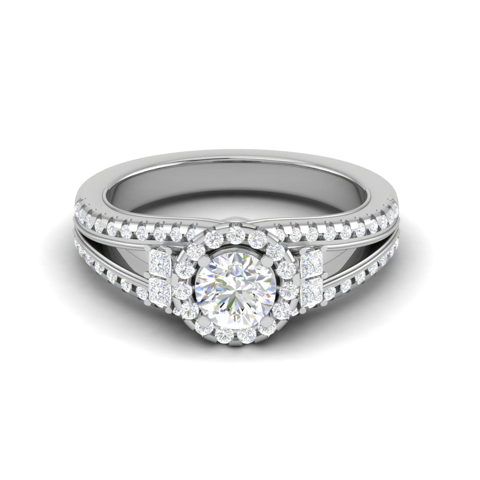 Jewelove™ Rings VS J / Women's Band only 0.50cts Solitaire Halo Diamond Split Shank Platinum Ring JL PT 198