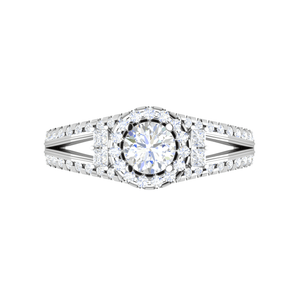 Jewelove™ Rings VS J / Women's Band only 0.50cts Solitaire Halo Diamond Split Shank Platinum Ring JL PT 198