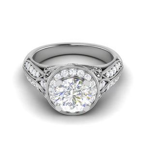 Jewelove™ Rings J VS / Women's Band only 0.50cts Solitaire Halo Diamond Split Shank Platinum Ring JL PT RAR1003