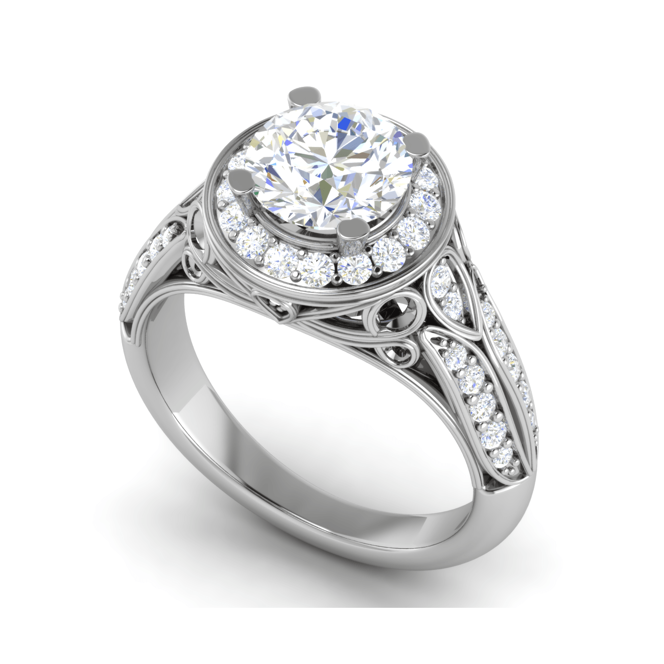 Jewelove™ Rings J VS / Women's Band only 0.50cts Solitaire Halo Diamond Split Shank Platinum Ring JL PT RAR1003