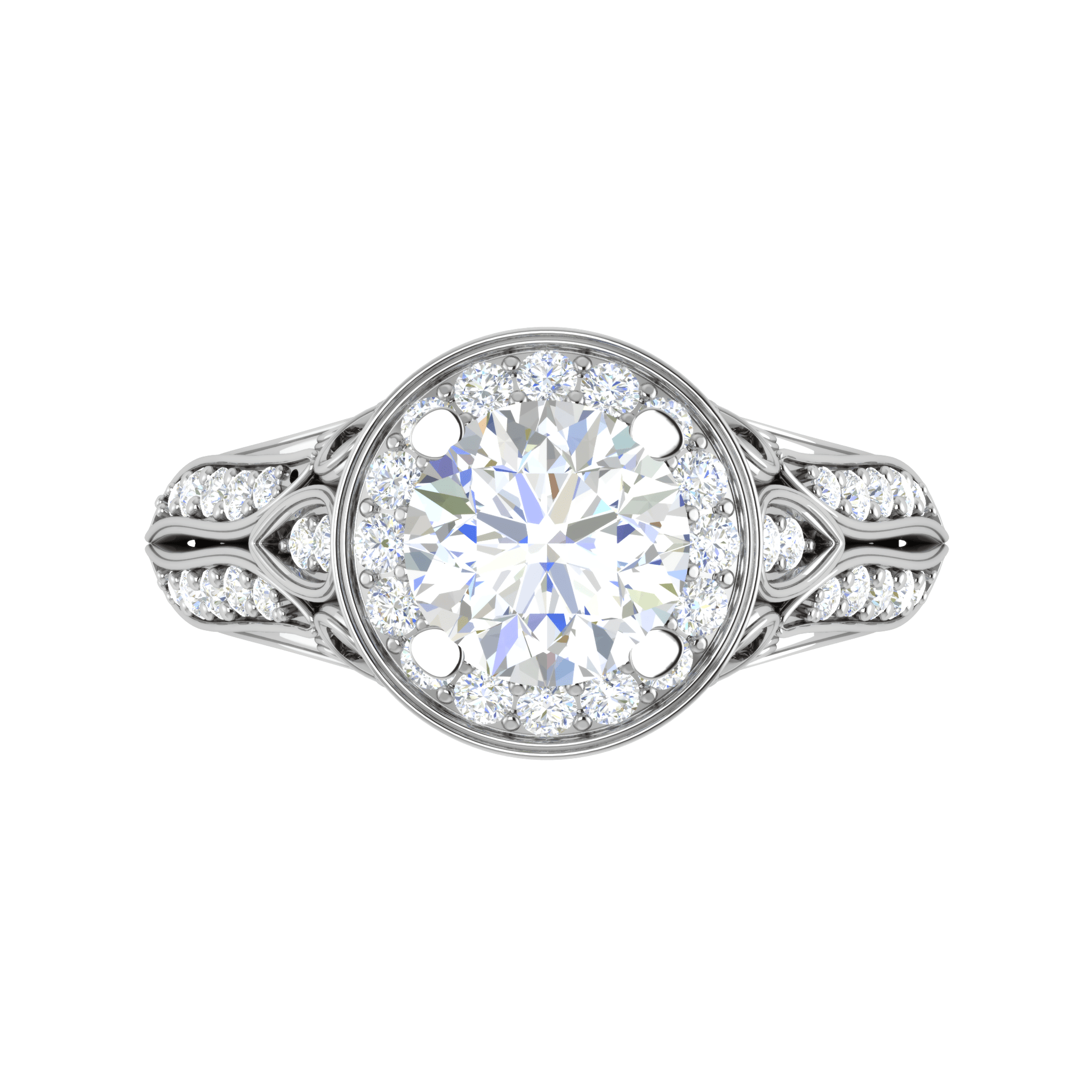 Jewelove™ Rings J VS / Women's Band only 0.50cts Solitaire Halo Diamond Split Shank Platinum Ring JL PT RAR1003