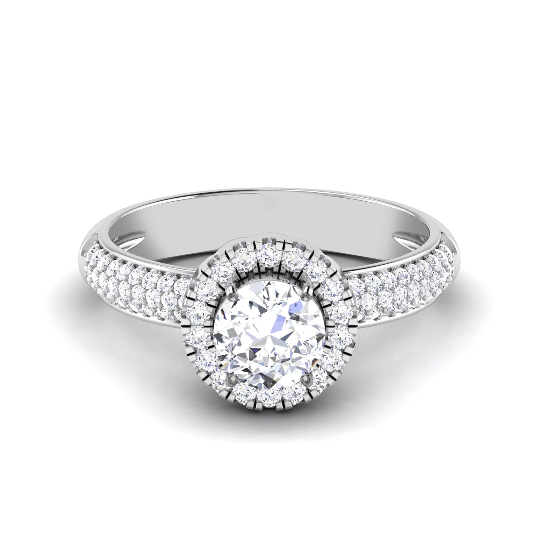 Jewelove™ Rings VS J / Women's Band only 0.50cts Solitaire Halo Diamond Split Shank Platinum Ring JL PT RP RD 135