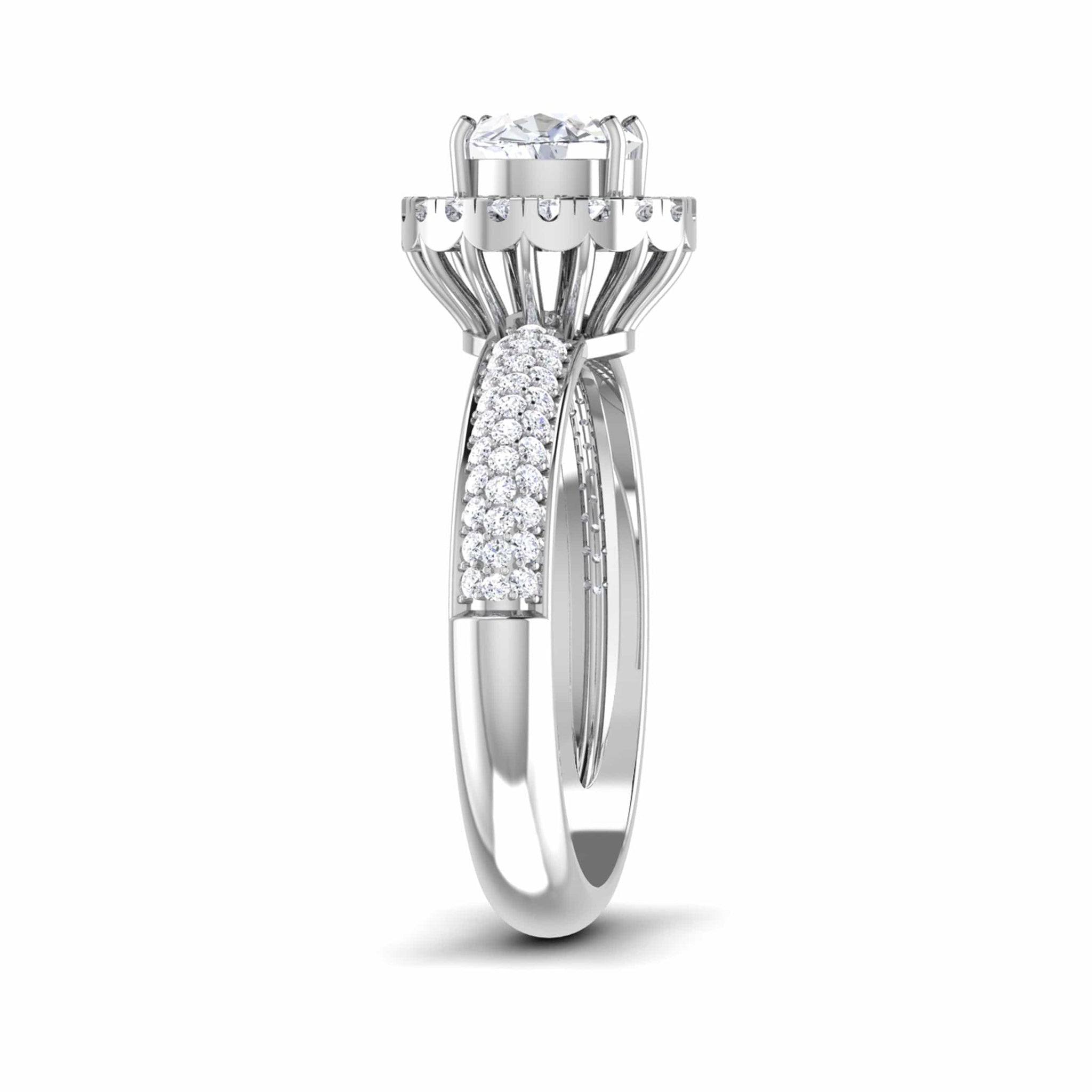 Jewelove™ Rings VS J / Women's Band only 0.50cts Solitaire Halo Diamond Split Shank Platinum Ring JL PT RP RD 135