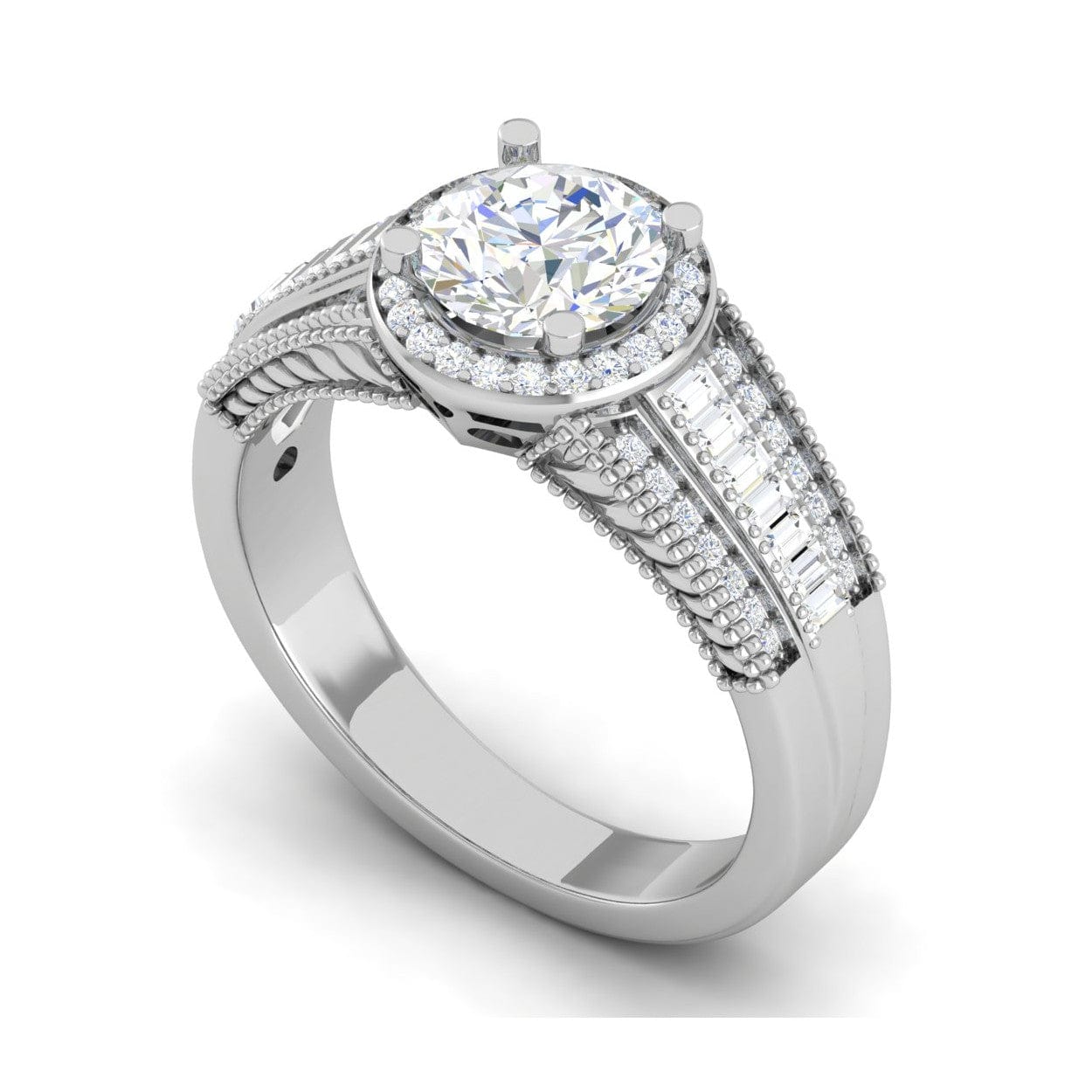 Jewelove™ Rings J VS / Women's Band only 0.50cts Solitaire Halo Diamond Split Shank Platinum Ring JL PT TRG130020