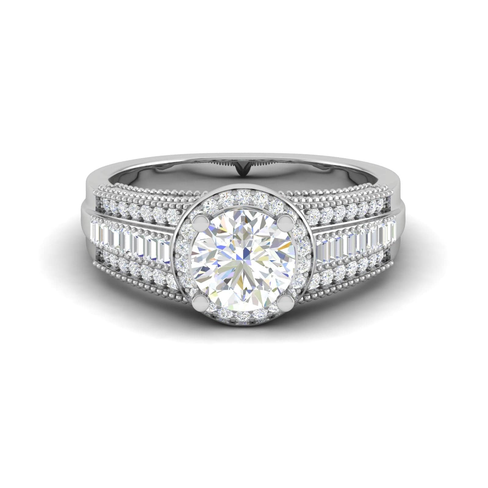 Jewelove™ Rings J VS / Women's Band only 0.50cts Solitaire Halo Diamond Split Shank Platinum Ring JL PT TRG130020