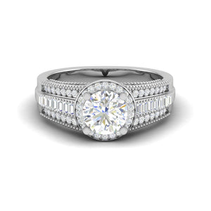 Jewelove™ Rings J VS / Women's Band only 0.50cts Solitaire Halo Diamond Split Shank Platinum Ring JL PT TRG130020