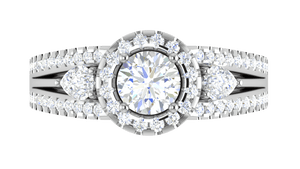 Jewelove™ Rings J VS / Women's Band only 0.50cts Solitaire Halo Diamond Split Shank with Pear Diamond Platinum Ring JL PT R3 RD 152