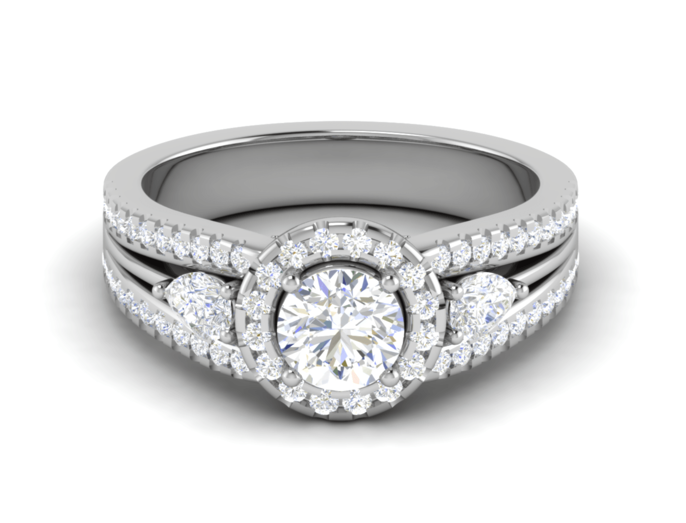 Jewelove™ Rings J VS / Women's Band only 0.50cts Solitaire Halo Diamond Split Shank with Pear Diamond Platinum Ring JL PT R3 RD 152