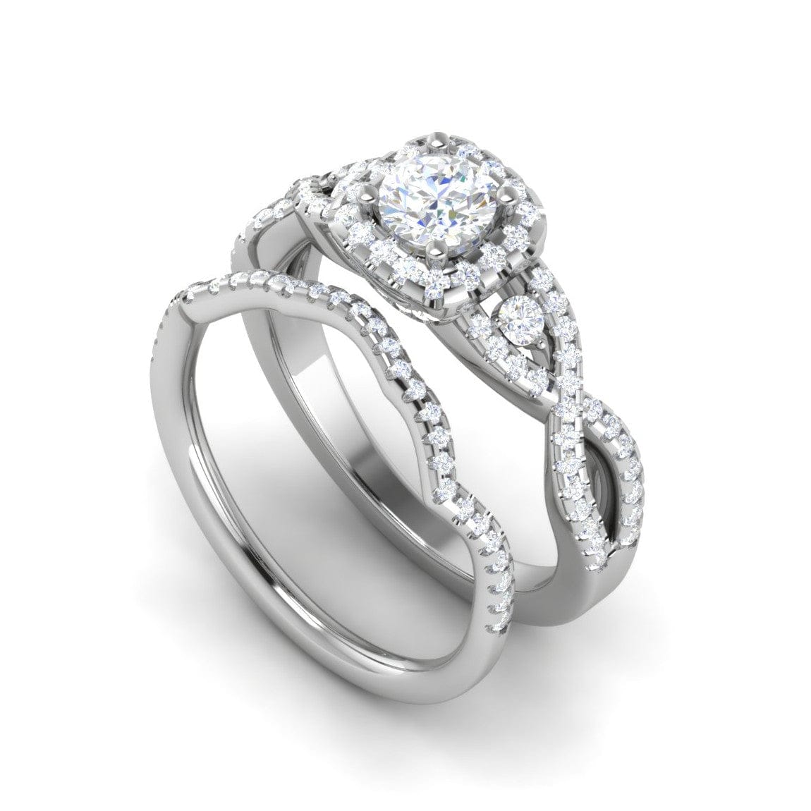 Jewelove™ Rings J VS / Women's Band only 0.50cts Solitaire Halo Diamond Twisted Shank Platinum Ring JL PT RV RD 163