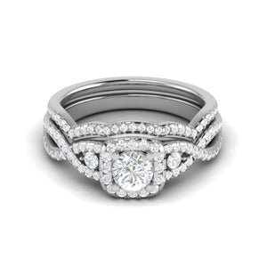 Jewelove™ Rings J VS / Women's Band only 0.50cts Solitaire Halo Diamond Twisted Shank Platinum Ring JL PT RV RD 163