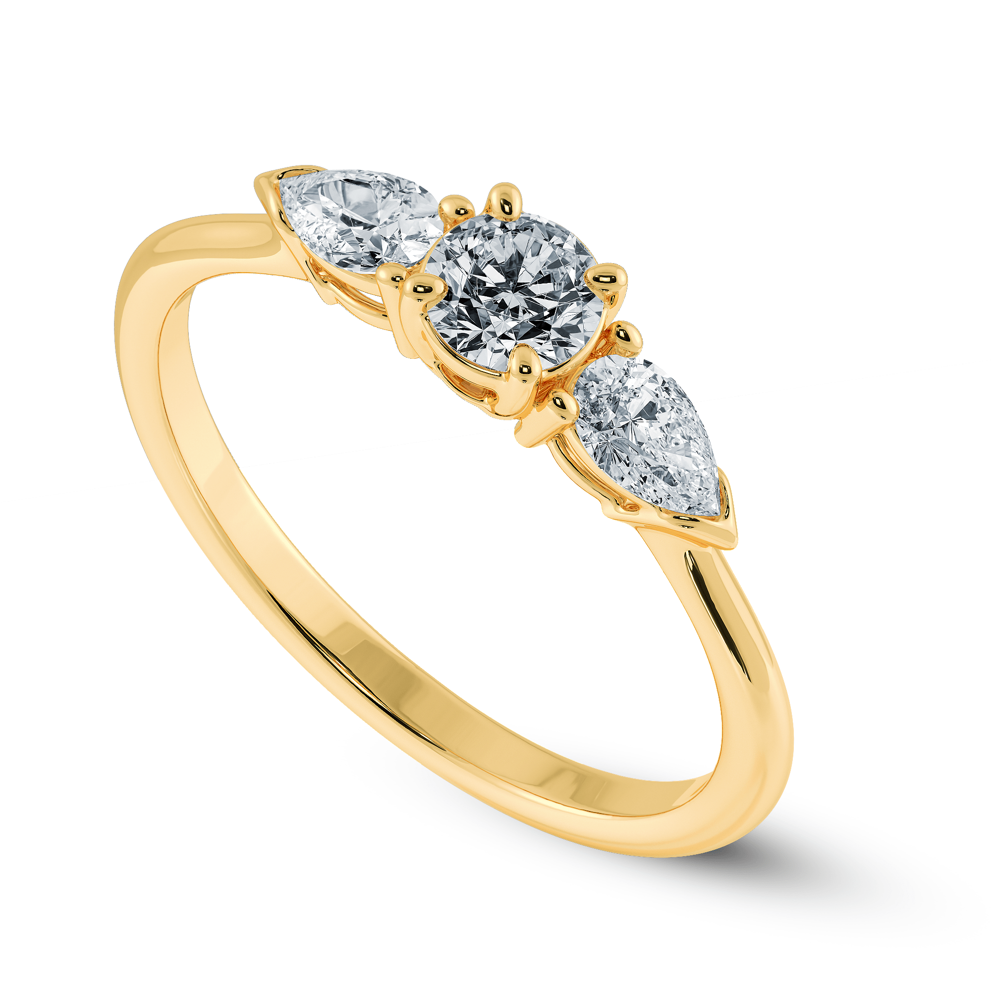 Jewelove™ Rings Women's Band only / VS J 0.50cts. Solitaire with Pear Cut Diamond Accents 18K Yellow Gold Ring JL AU 2020Y-A