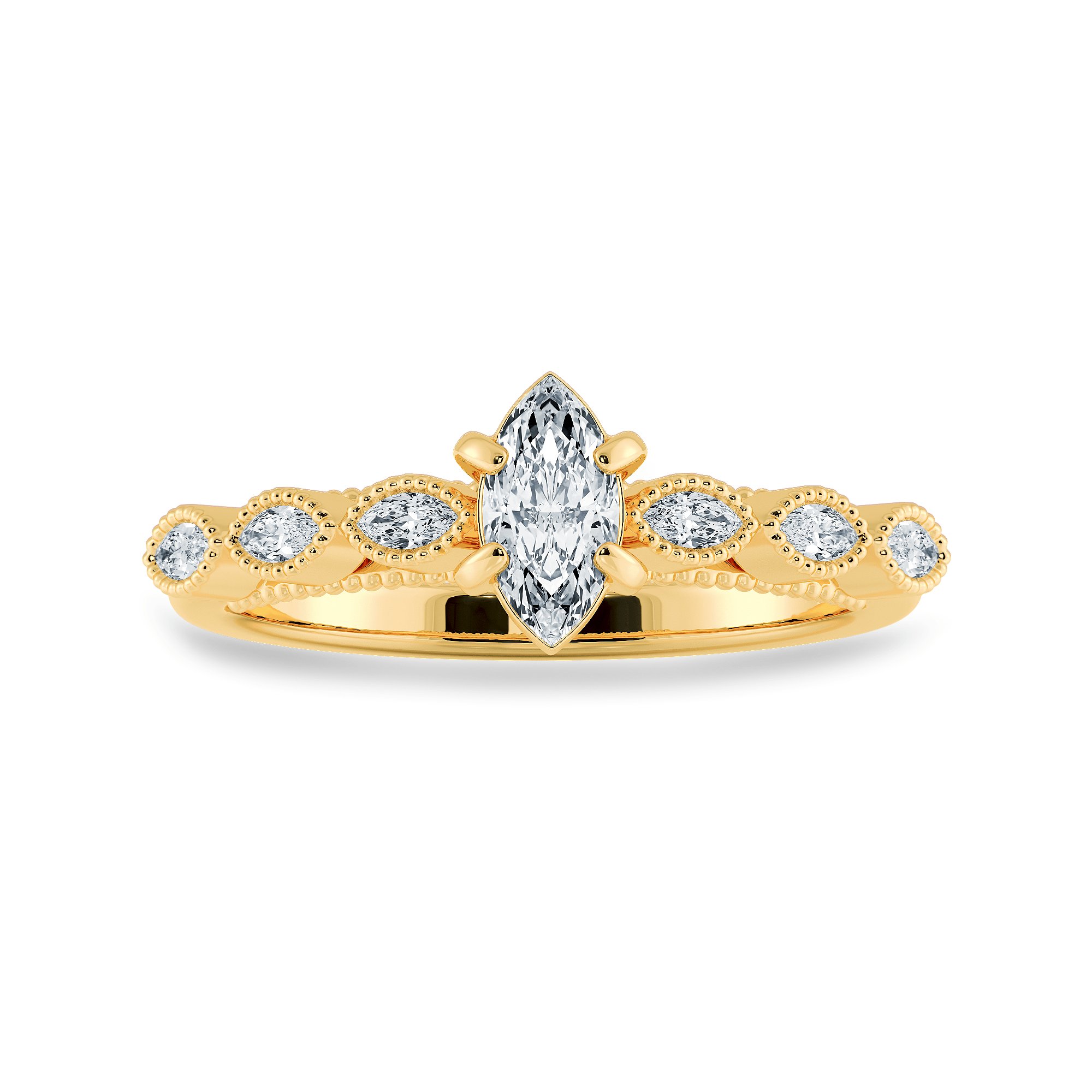 Jewelove™ Rings Women's Band only / VS I 0.50ts. Marquise Cut Solitaire Diamond Accents 18K Yellow Gold Ring JL AU 2019Y-A