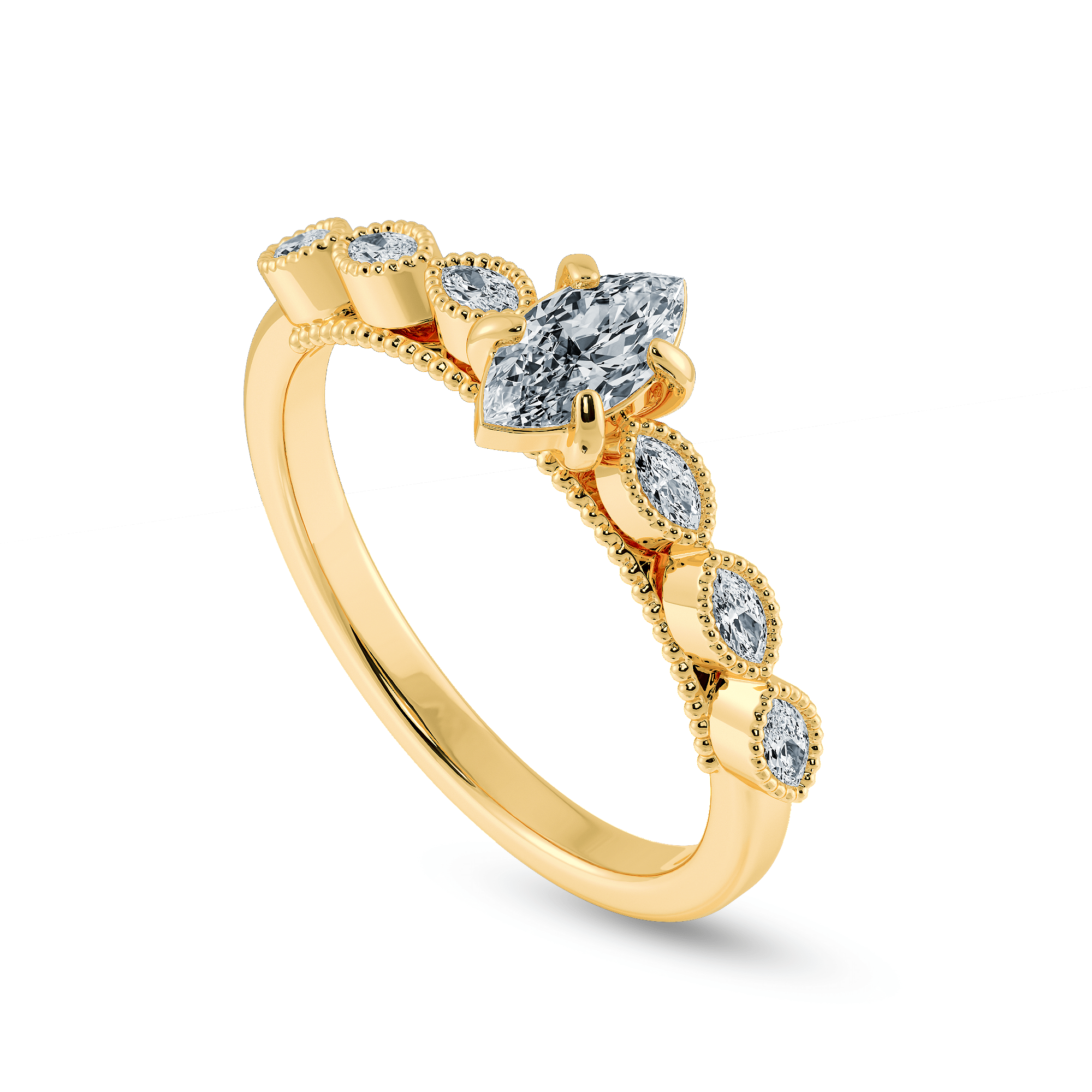 Jewelove™ Rings Women's Band only / VS I 0.50ts. Marquise Cut Solitaire Diamond Accents 18K Yellow Gold Ring JL AU 2019Y-A