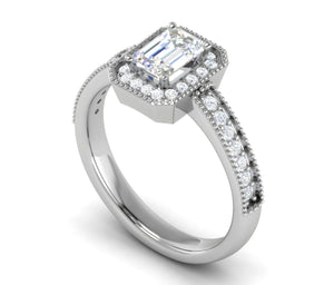 Jewelove™ Rings E VVS / Women's Band only 0.70 cts Emerald Cut Diamonds Halo Diamond Shank Platinum Ring JL PT RH EM 159