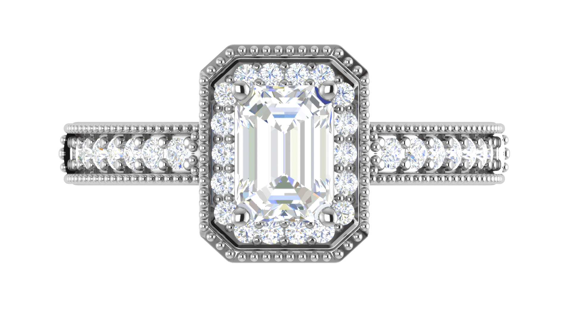 Jewelove™ Rings E VVS / Women's Band only 0.70 cts Emerald Cut Diamonds Halo Diamond Shank Platinum Ring JL PT RH EM 159