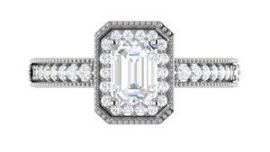 Jewelove™ Rings E VVS / Women's Band only 0.70 cts Emerald Cut Diamonds Halo Diamond Shank Platinum Ring JL PT RH EM 159