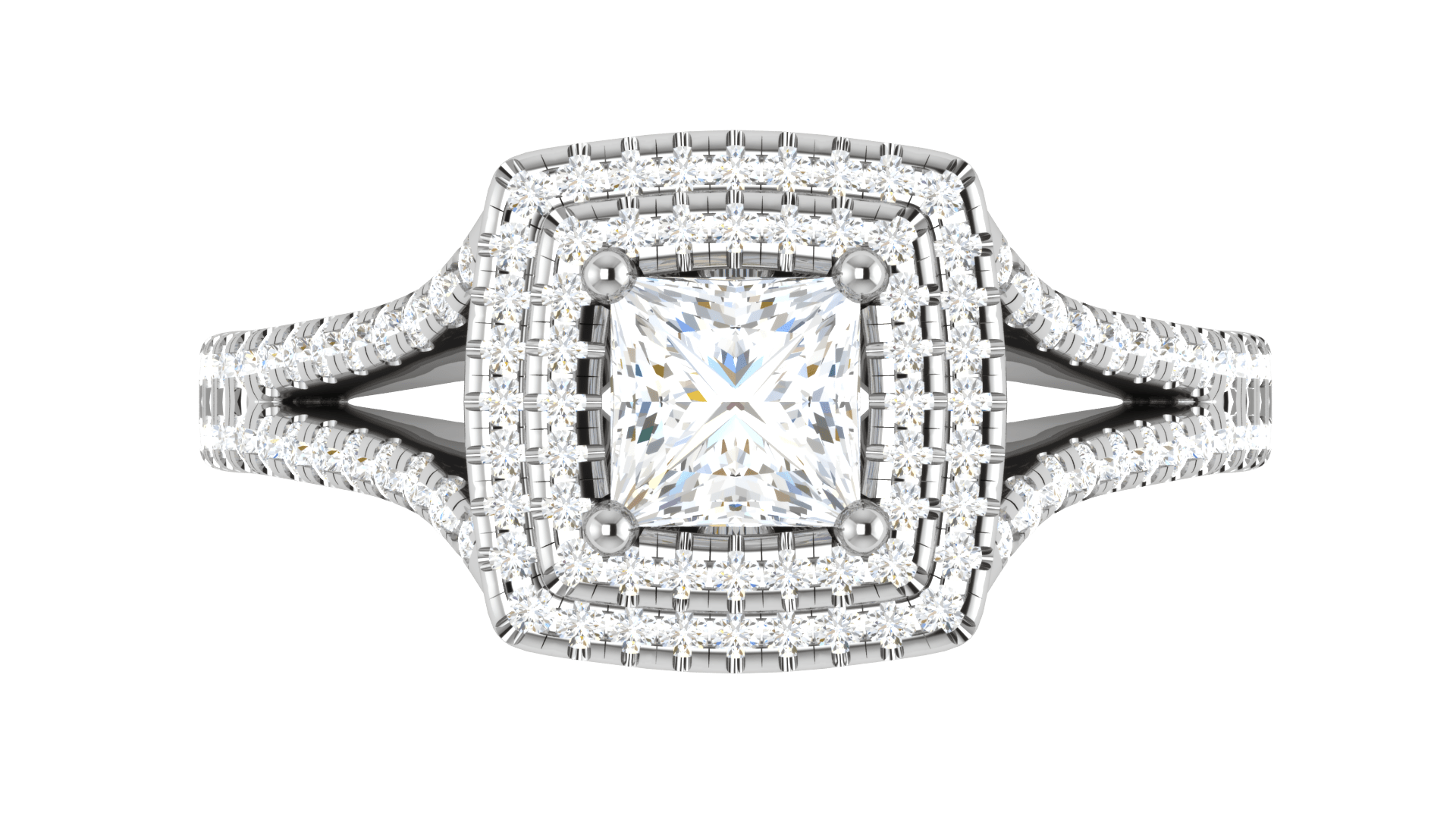 Jewelove™ Rings I VS / Women's Band only 0.70 cts Princess Cut Solitaire Square Double Halo Diamond Split Shank Platinum Ring JL PT RH PR 116