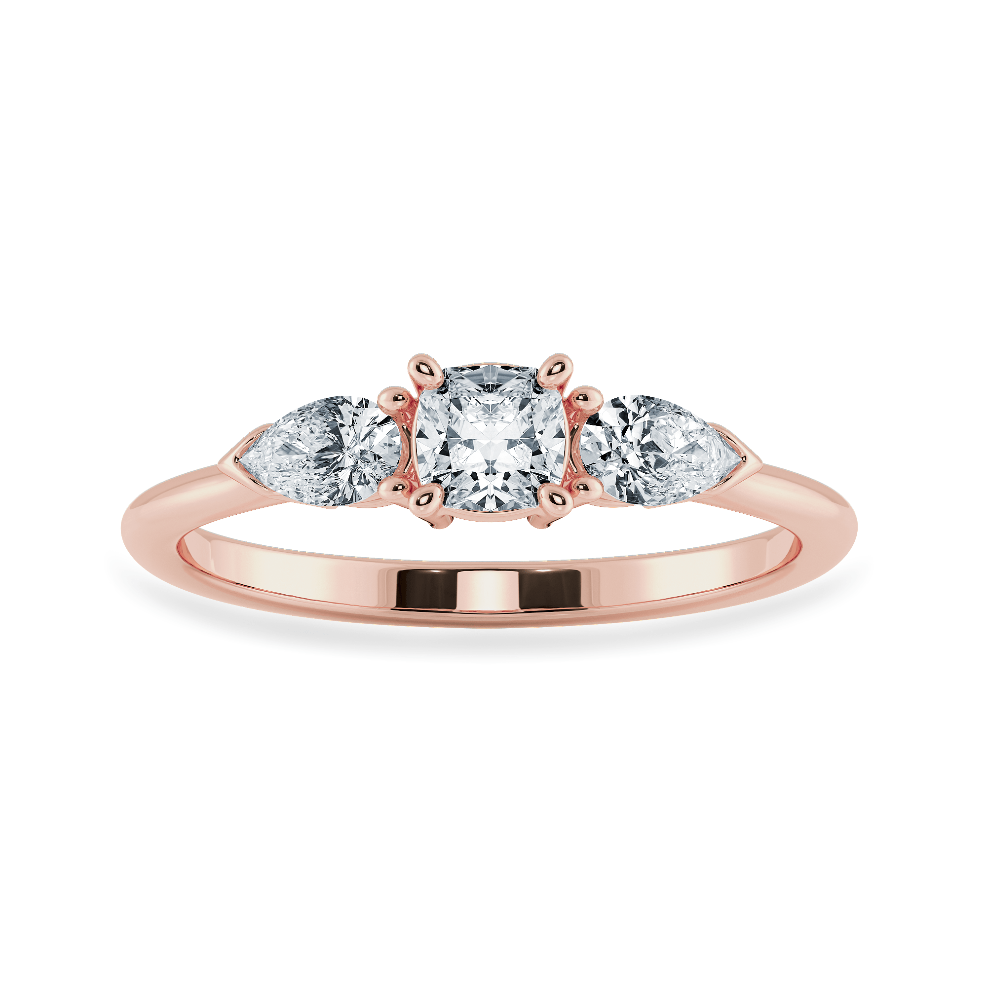 Jewelove™ Rings Women's Band only / VVS GH 0.70cts. Cushion Cut Solitaire with Pear Cut Diamond Accents 18K Rose Gold Ring JL AU 1203R-B