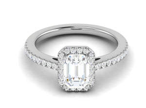 Jewelove™ Rings E VVS / Women's Band only 0.70cts Emerald Cut Diamond Halo Diamond Shank Platinum Ring JL PT RH EM 120