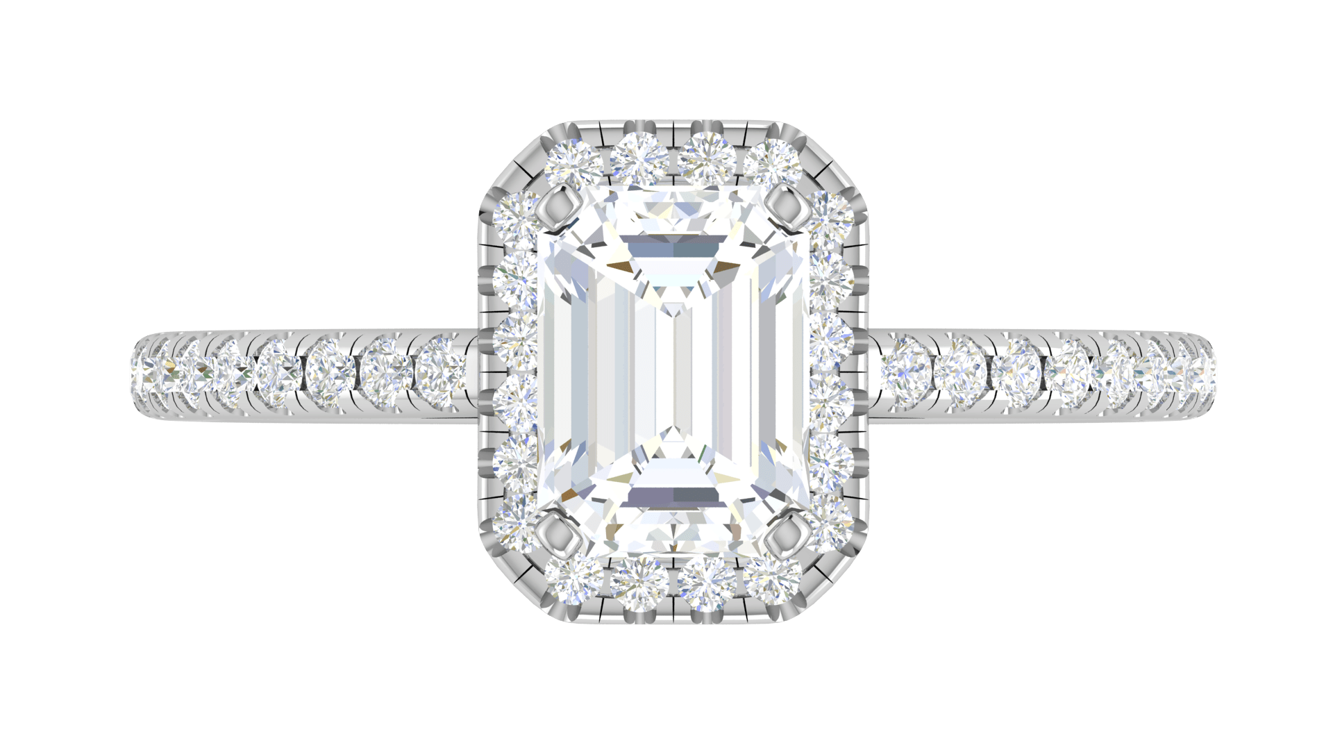 Jewelove™ Rings E VVS / Women's Band only 0.70cts Emerald Cut Diamond Halo Diamond Shank Platinum Ring JL PT RH EM 120