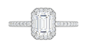 Jewelove™ Rings E VVS / Women's Band only 0.70cts Emerald Cut Diamond Halo Diamond Shank Platinum Ring JL PT RH EM 120