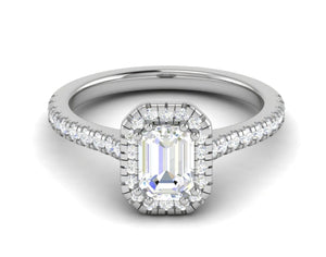 Jewelove™ Rings E VVS / Women's Band only 0.70cts Emerald Cut Diamond Halo Diamond Shank Platinum Ring JL PT RH EM 133