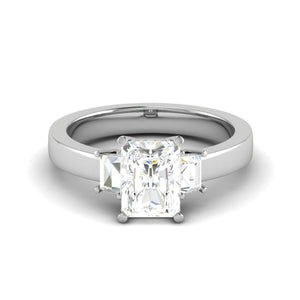 Jewelove™ Rings E VVS / Women's Band only 0.70cts Emerald Cut Solitaire 3 Diamond Platinum Ring JL PT RETSS1241