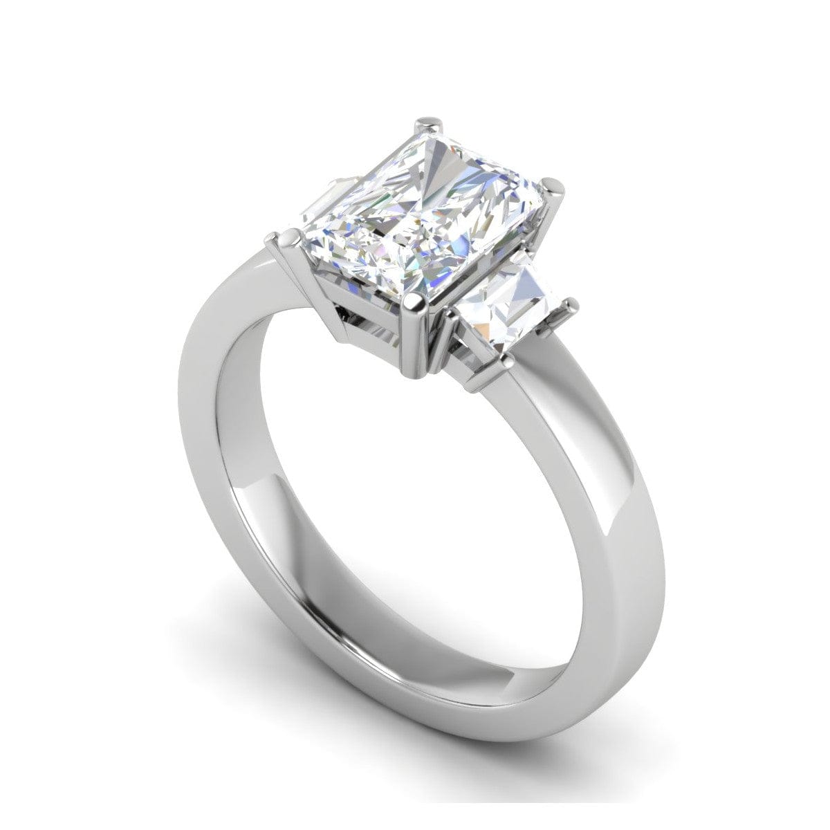 Jewelove™ Rings E VVS / Women's Band only 0.70cts Emerald Cut Solitaire 3 Diamond Platinum Ring JL PT RETSS1241