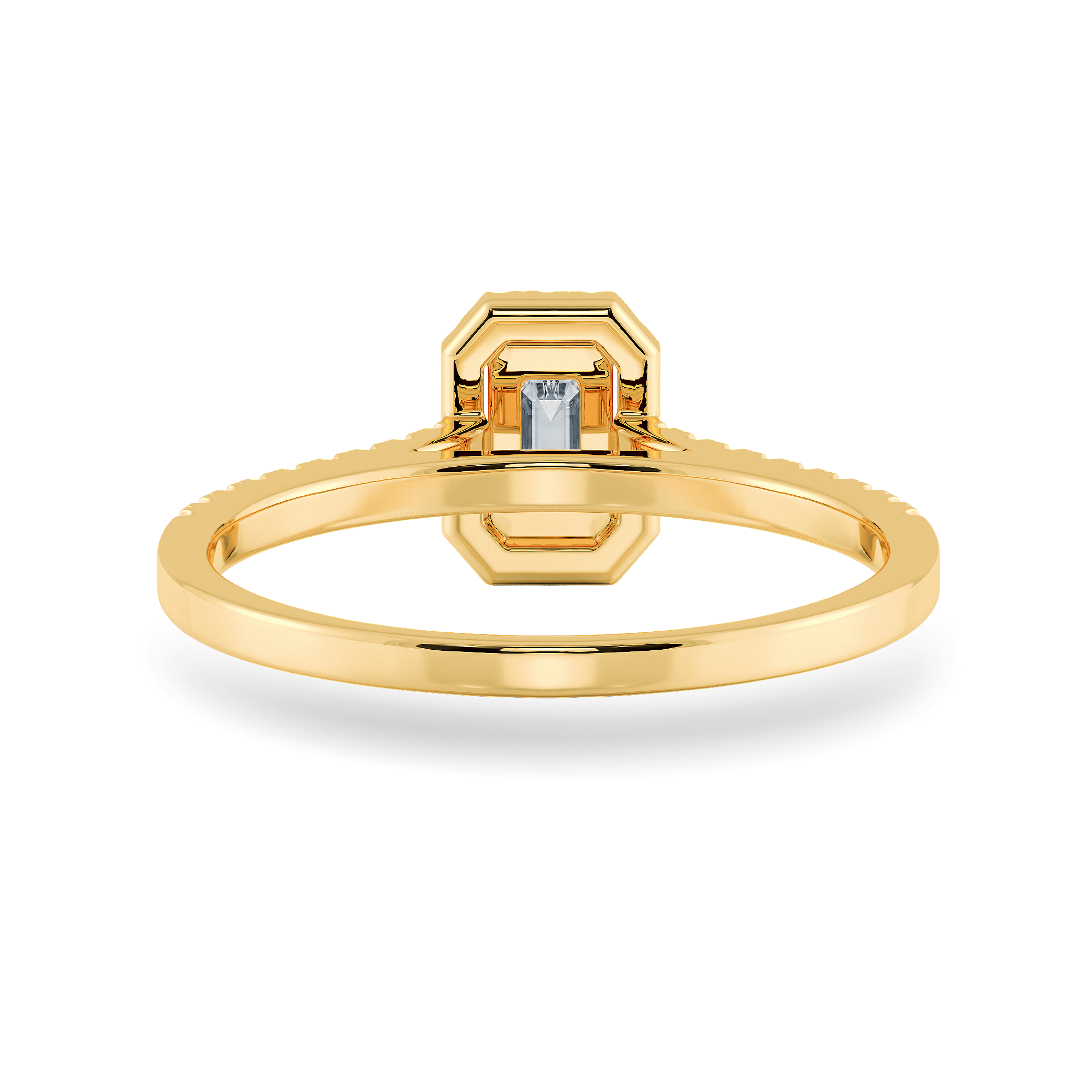 Jewelove™ Rings Women's Band only / VVS E 0.70cts. Emerald Cut Solitaire Halo Diamond Shank 18K Yellow Gold Ring JL AU 1197Y-B