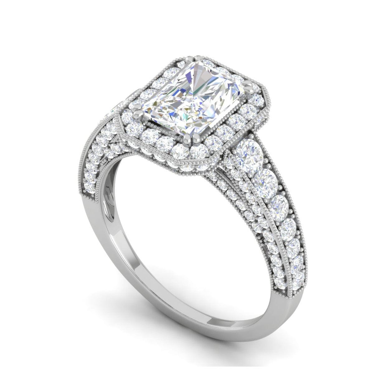 Jewelove™ Rings E VVS / Women's Band only 0.70cts. Emerald Cut Solitaire Halo Diamond Shank Platinum Ring JL PT WB5903E