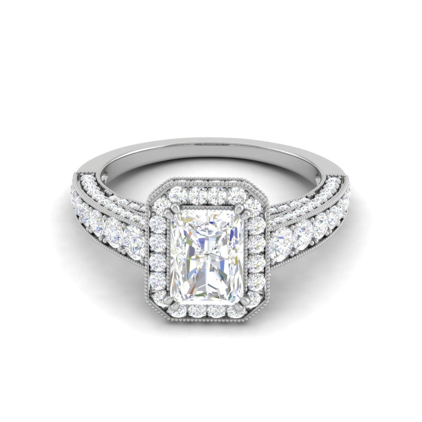 Jewelove™ Rings E VVS / Women's Band only 0.70cts. Emerald Cut Solitaire Halo Diamond Shank Platinum Ring JL PT WB5903E