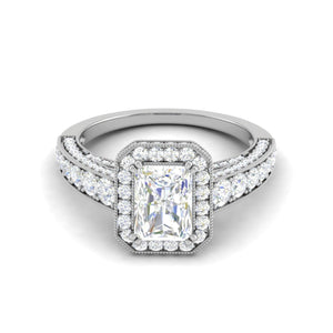 Jewelove™ Rings E VVS / Women's Band only 0.70cts. Emerald Cut Solitaire Halo Diamond Shank Platinum Ring JL PT WB5903E