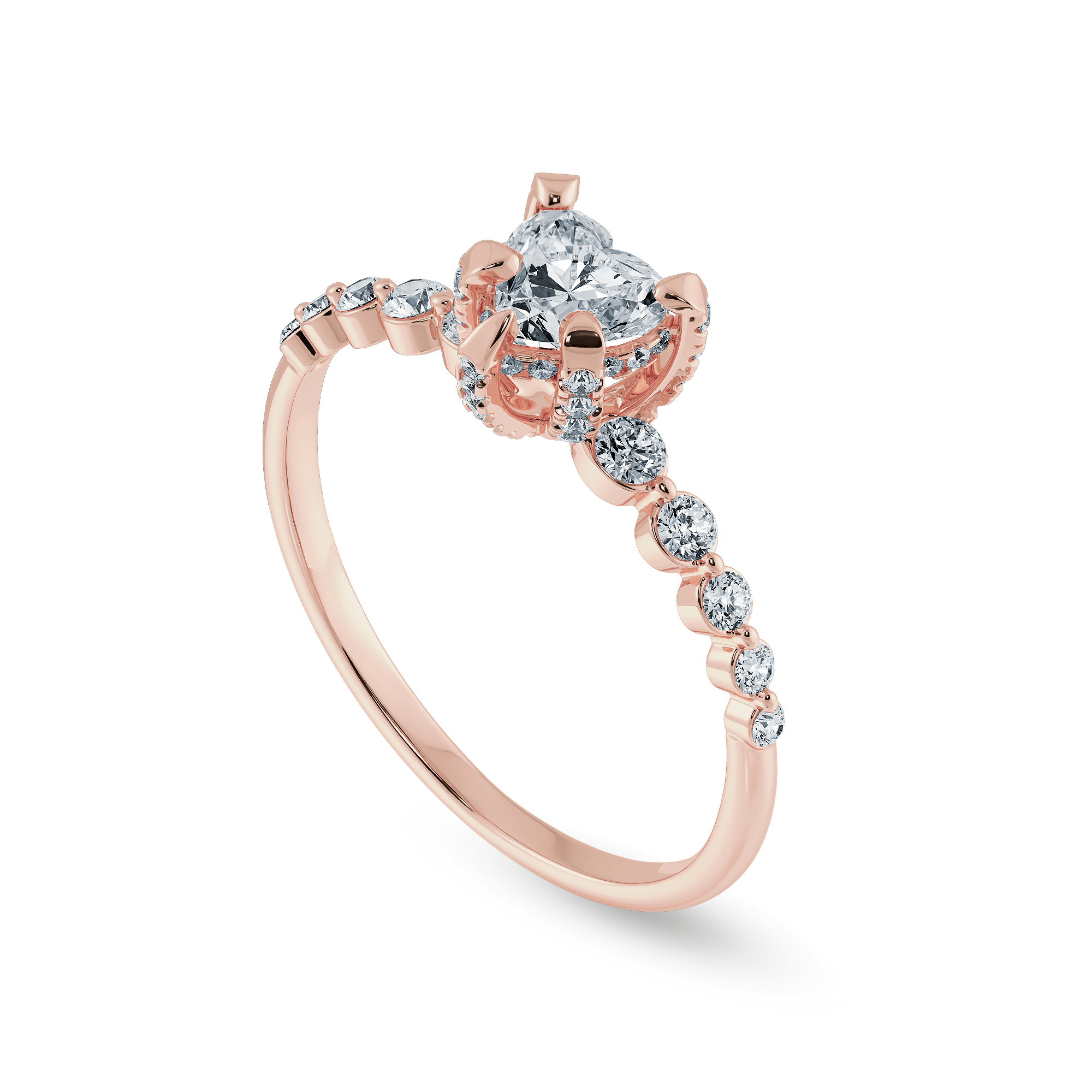 Jewelove™ Rings Women's Band only / VS I 0.70cts. Heart Cut Solitaire Halo Diamond Accents 18K Rose Gold Ring JL AU 2007R-B