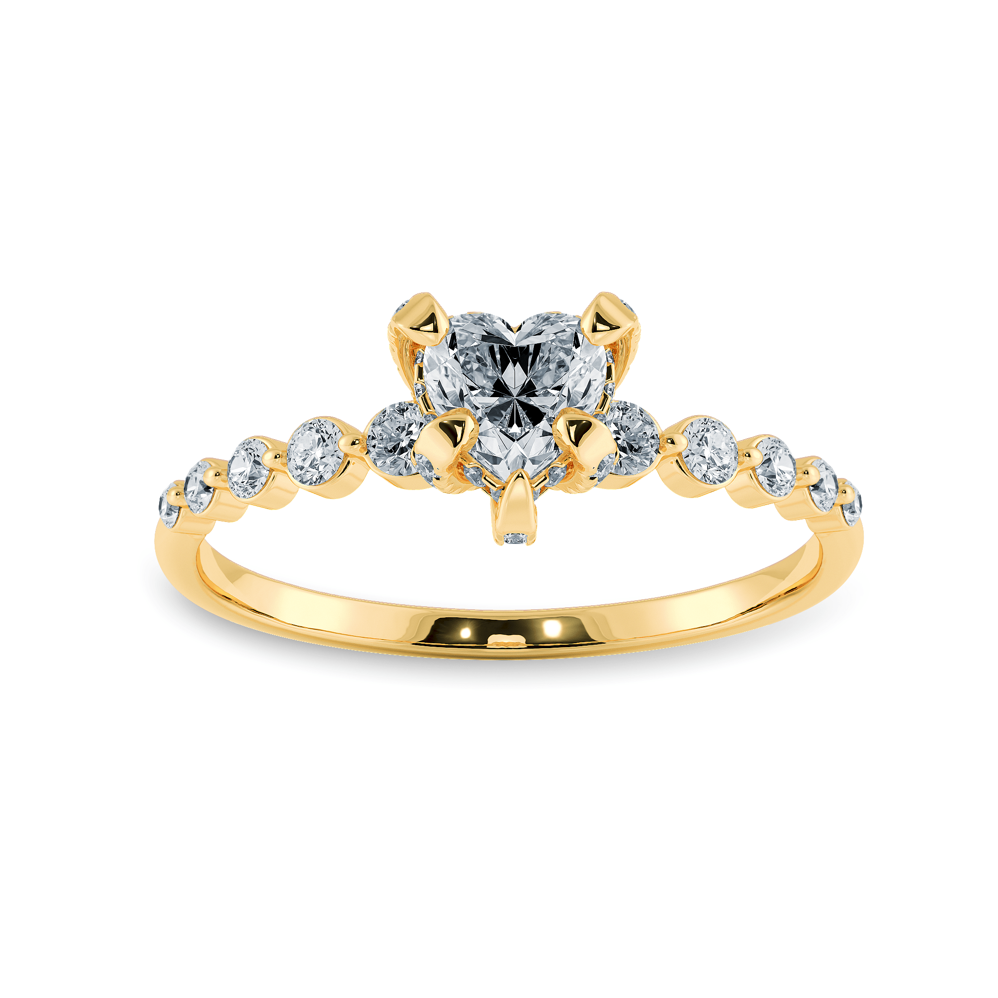 Jewelove™ Rings Women's Band only / VS I 0.70cts. Heart Cut Solitaire Halo Diamond Accents 18K Yellow Gold Ring JL AU 2007Y-B