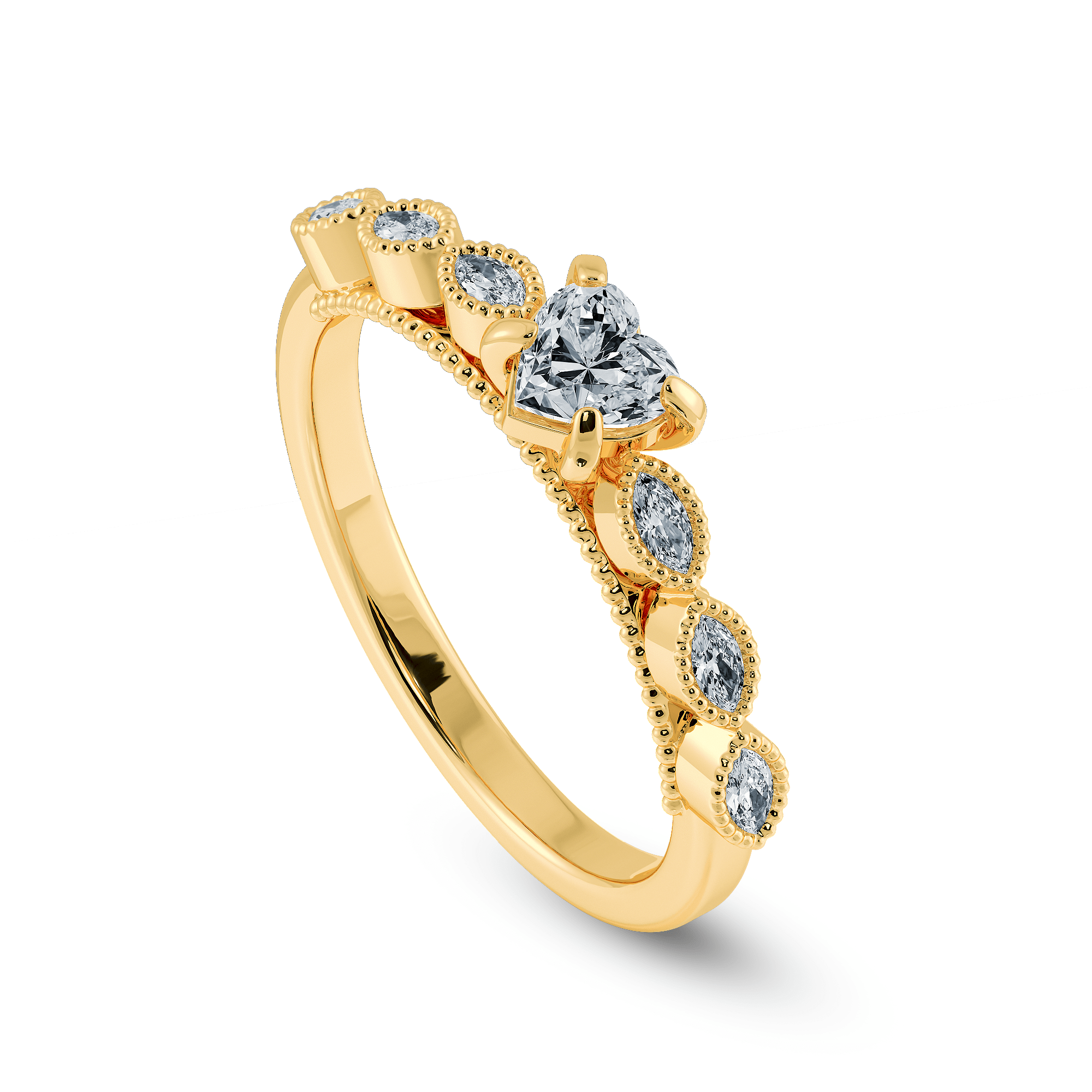 Jewelove™ Rings Women's Band only / VS I 0.70cts. Heart Cut Solitaire with Marquise Cut Diamond Accents 18K Yellow Gold Ring JL AU 2016Y-B