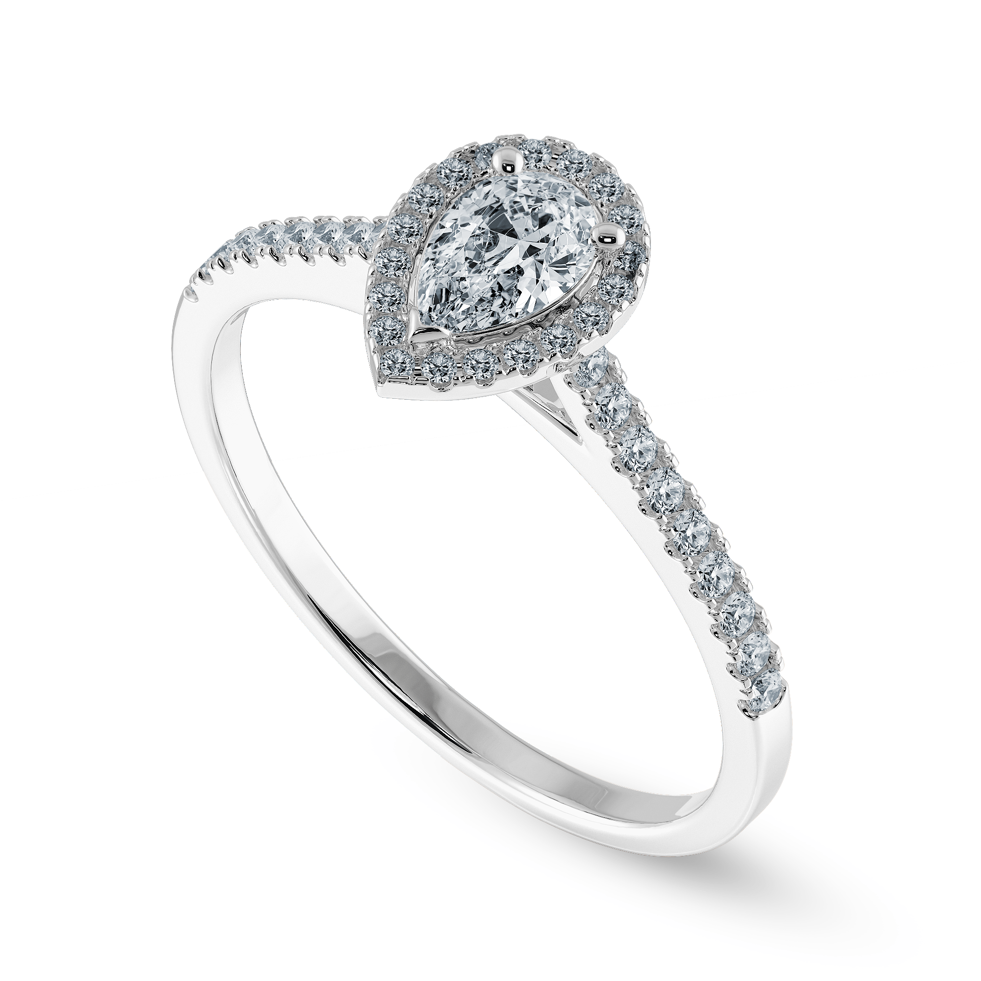 Jewelove™ Rings I VS / Women's Band only 0.70cts Pear Cut Solitaire Halo Diamond Shank Platinum Ring JL PT 1200-B