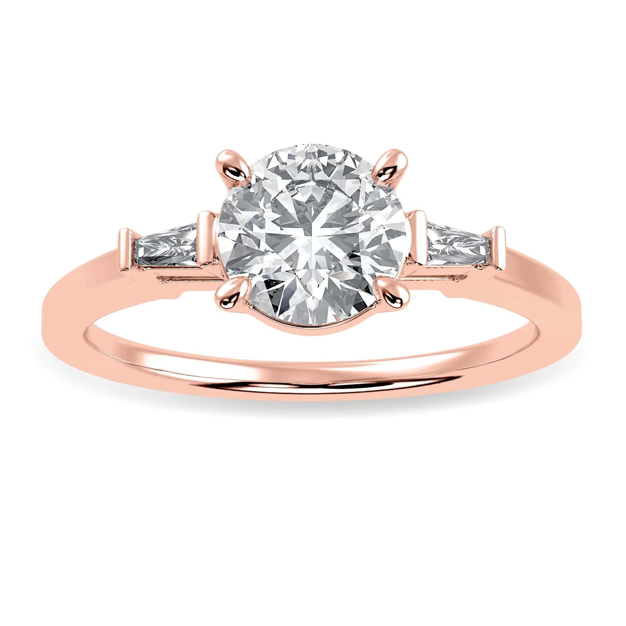 Jewelove™ Rings Women's Band only / VS J 0.70cts. Solitaire Baguette Diamond Accents 18K Rose Gold Ring JL AU 1209R-B