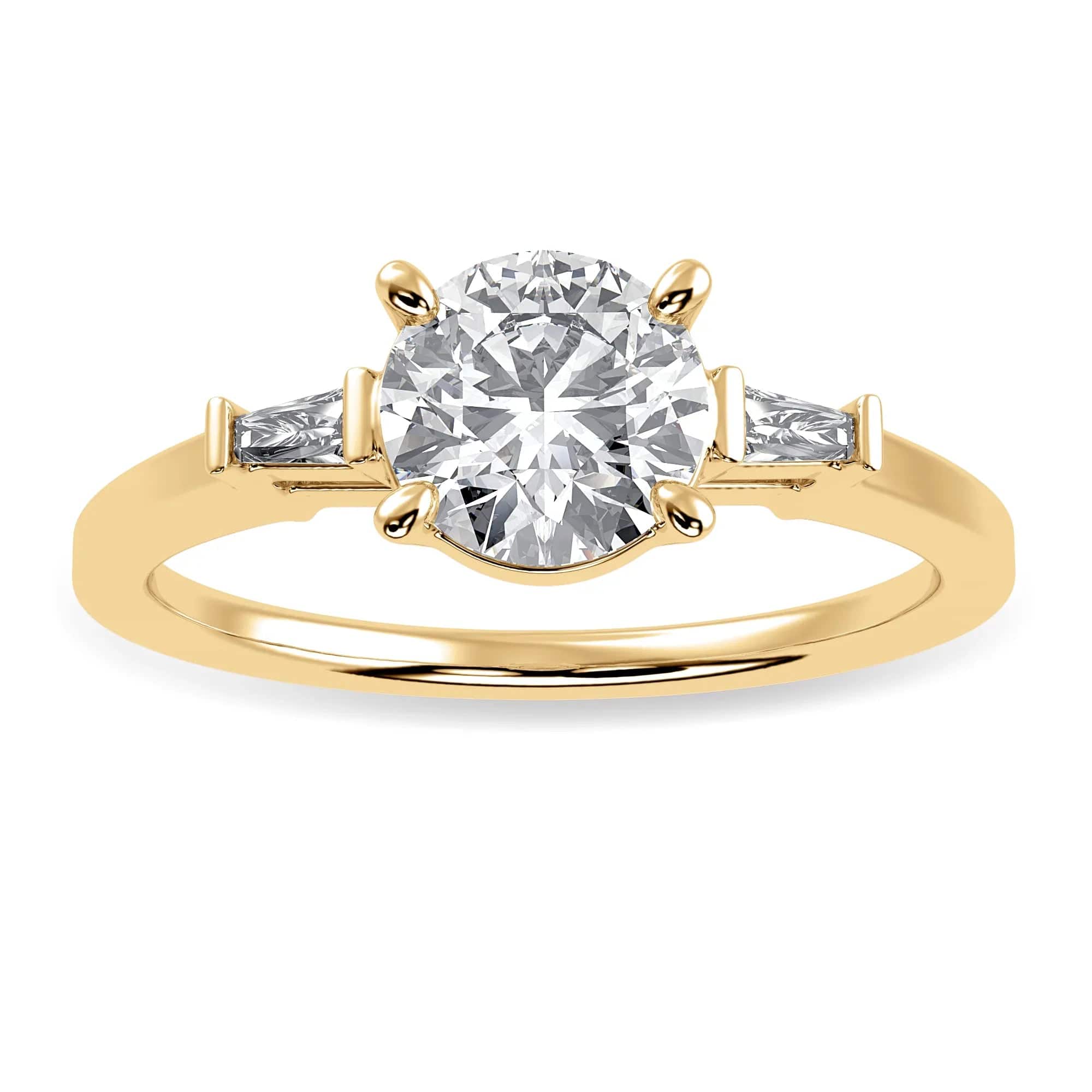 Jewelove™ Rings Women's Band only / VS J 0.70cts. Solitaire Baguette Diamond Accents 18K Yellow Gold Ring JL AU 1209Y-B