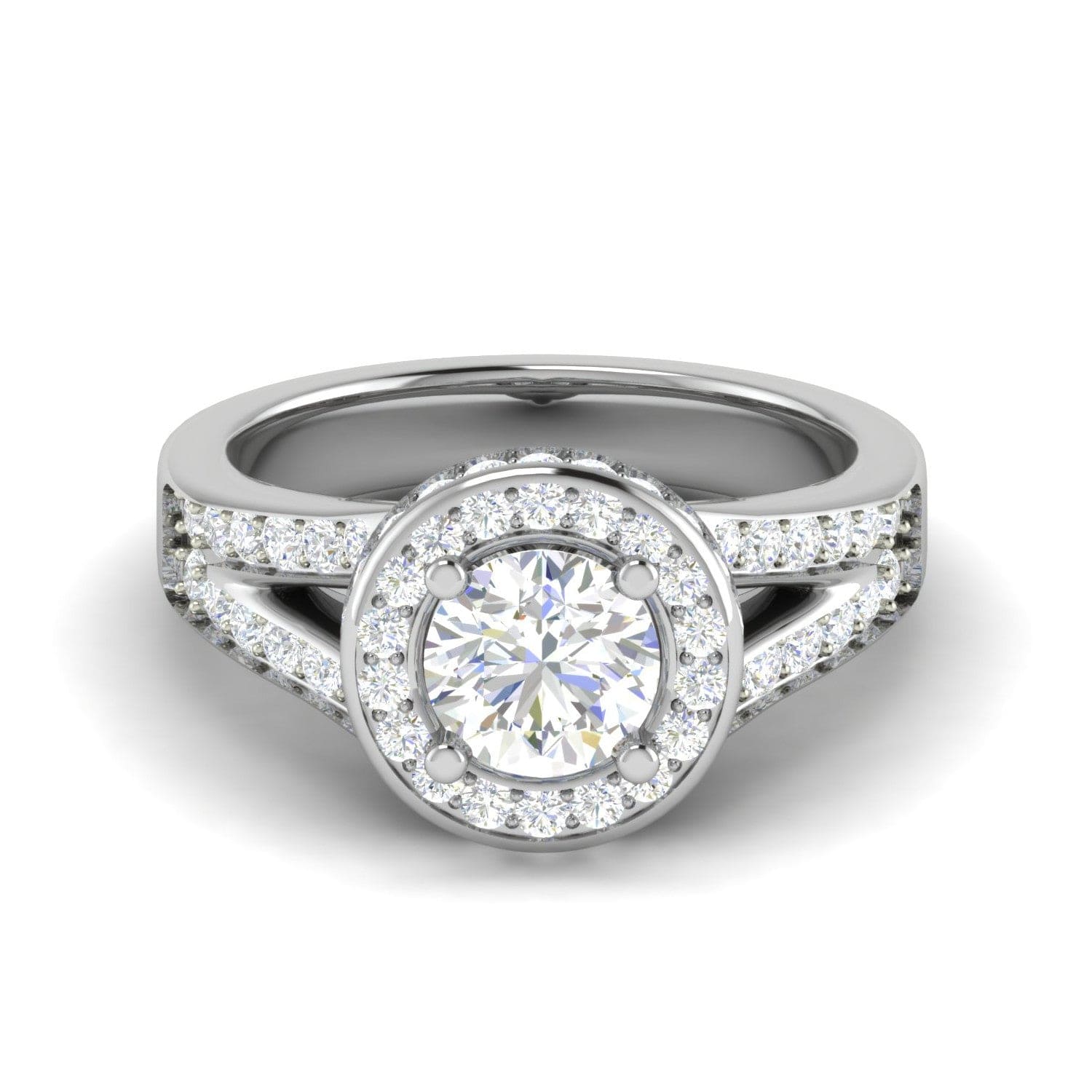 Jewelove™ Rings J VS / Women's Band only 0.70cts Solitaire Double Halo Diamond Split Shank Platinum Ring JL PT RH RD 154