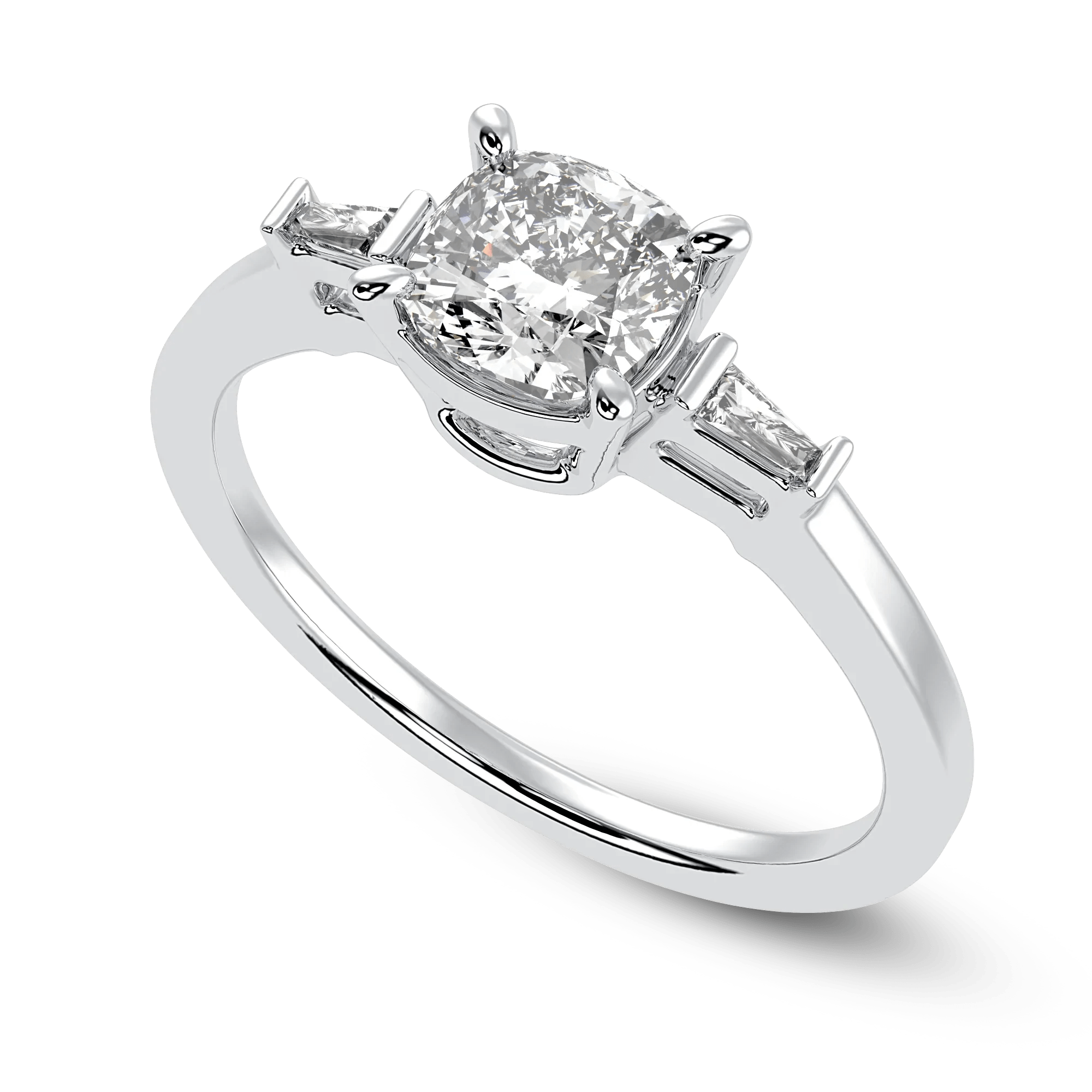 Jewelove™ Rings J VS / Women's Band only 0.70cts Solitaire with Baguette Diamond Accents Platinum Ring JL PT 1209-B