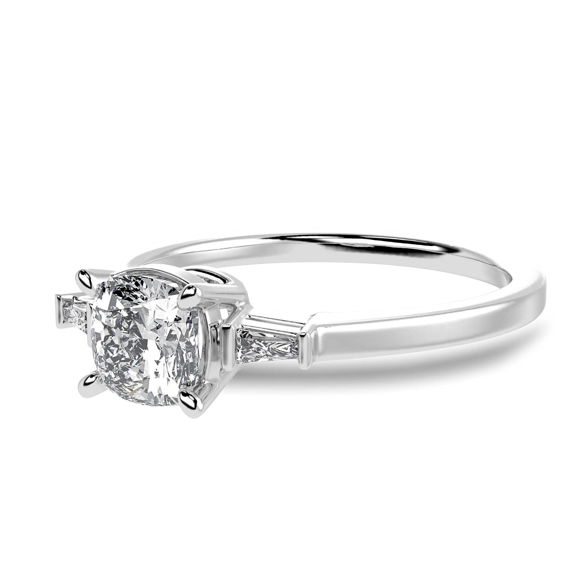 Jewelove™ Rings J VS / Women's Band only 0.70cts Solitaire with Baguette Diamond Accents Platinum Ring JL PT 1209-B