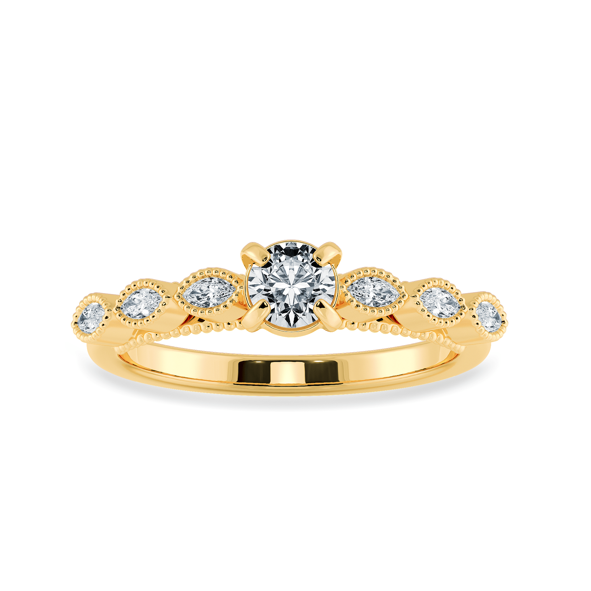 Jewelove™ Rings Women's Band only / VS J 0.70cts. Solitaire with Marquise Cut Diamond Accents 18K Yellow Gold Ring JL AU 2011Y-B