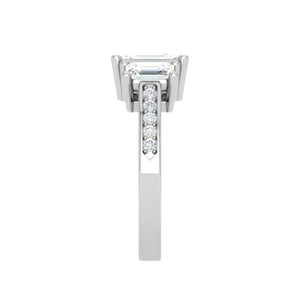 Jewelove™ Rings E VVS / Women's Band only 1.00cts. Emerald Cut Solitaire Diamond Accents Platinum Ring JL PT R3 EM 134