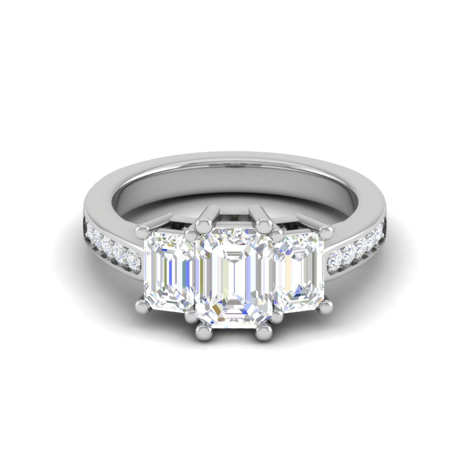 Jewelove™ Rings E VVS / Women's Band only 1.00cts. Emerald Cut Solitaire Diamond Accents Platinum Ring JL PT R3 EM 134