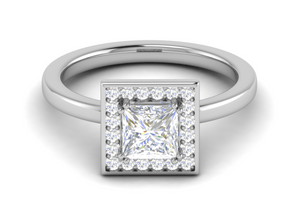 Jewelove™ Rings I VS / Women's Band only 1 Carat Princess Cut Solitaire Square Halo Diamond Platinum Ring JL PT RH PR 165