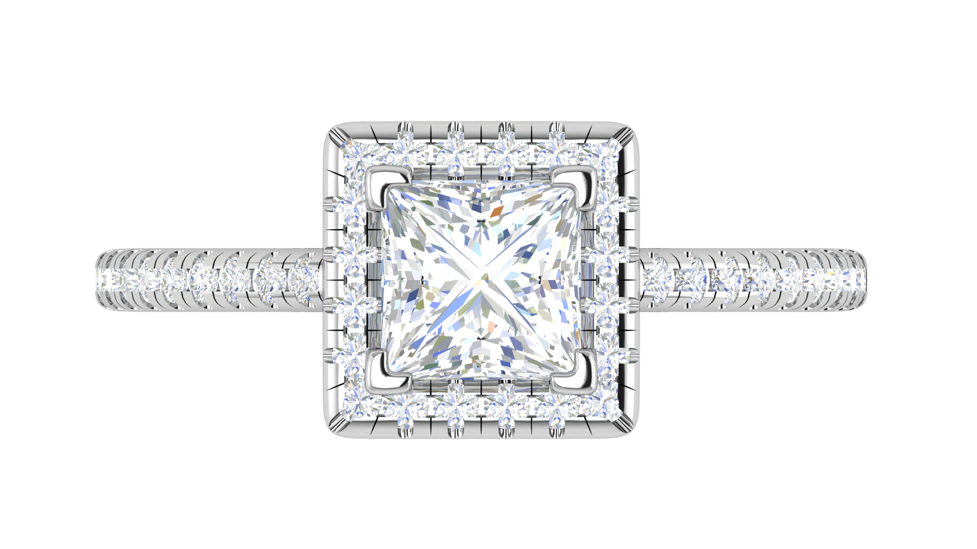 Jewelove™ Rings I VS / Women's Band only 1 Carat Princess Cut Solitaire Square Halo Diamond Shank Platinum Ring JL PT RH PR 117