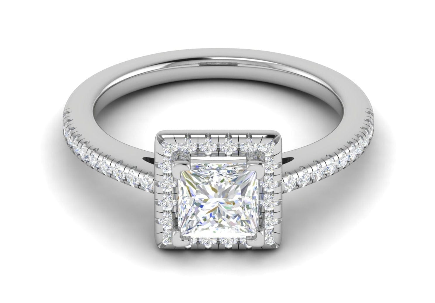 Jewelove™ Rings I VS / Women's Band only 1 Carat Princess Cut Solitaire Square Halo Diamond Shank Platinum Ring JL PT RH PR 117