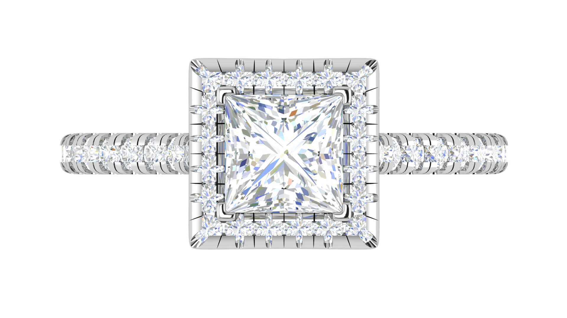 Jewelove™ Rings VVS GH / Women's Band only 1 Carat Princess Cut Solitaire Square Halo Diamond Shank Platinum Ring JL PT RH PR 130